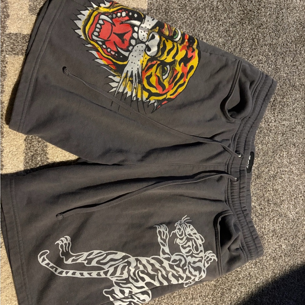 Ed Hardy Charcoal Tiger Graphic Athletic Shorts